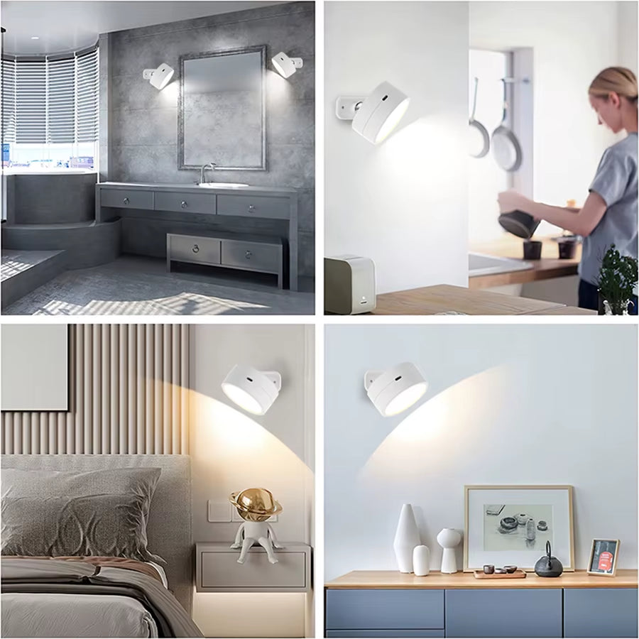 360°Rotatable LED Wall Lamp Rechargeable Rgb&3Color Magnetic LED Spotlight Touch Remote Control for Bedroom Living Room Lighting