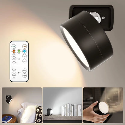 Magnetic LED Wall Light Rechargeable Reading Lights 360° Rotation Touch Remote Control Cabinet Spotlight Night Lamp