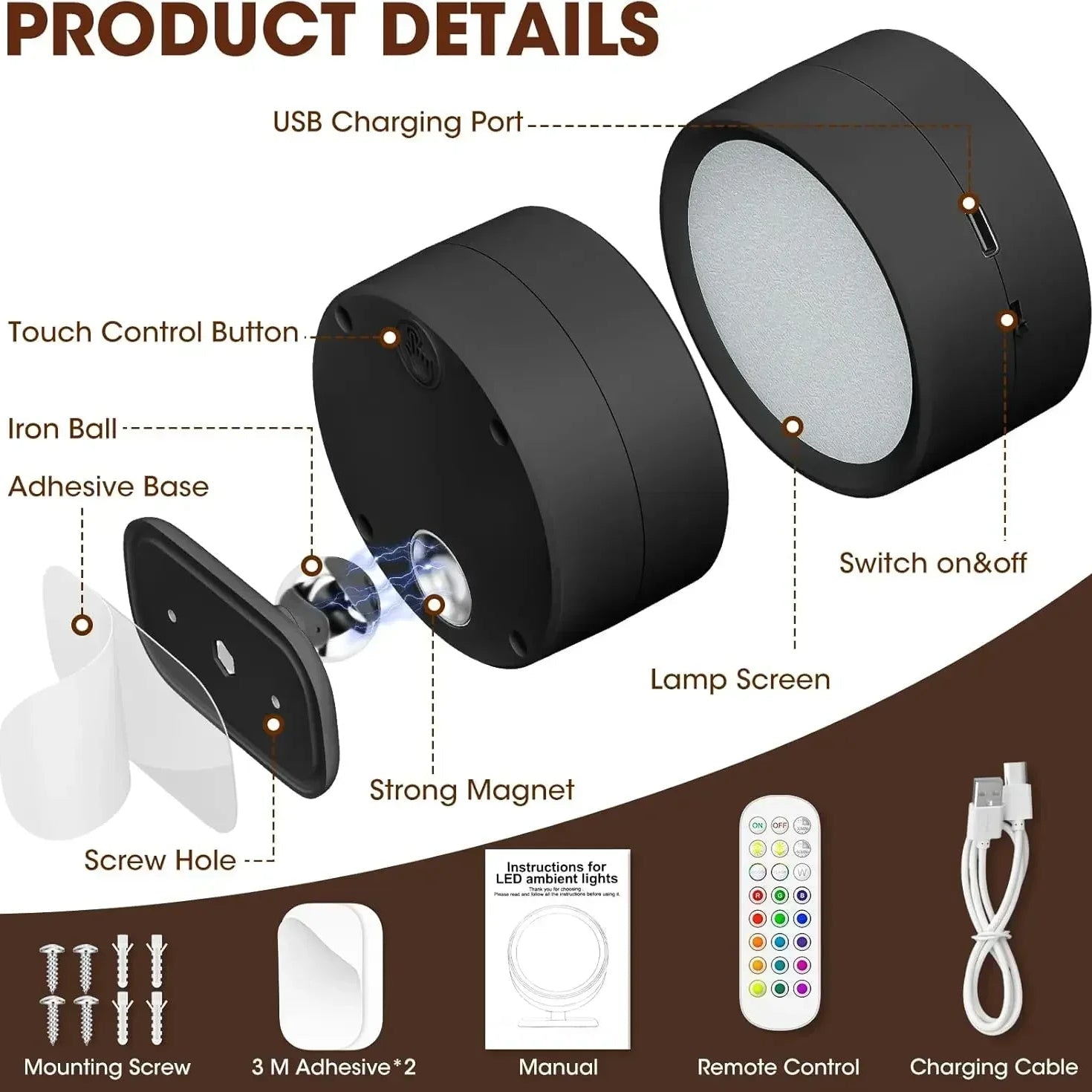 LED Wall Sconces Light, 3 Brightness Levels 3 Color Modes Wall Lights Battery Operated 360° Rotatable Touch Control Wall Lamp