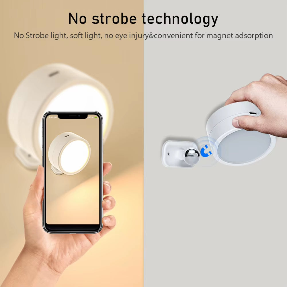 Magnetic LED Wall Light Rechargeable Reading Lights 360° Rotation Touch Remote Control Cabinet Spotlight Night Lamp